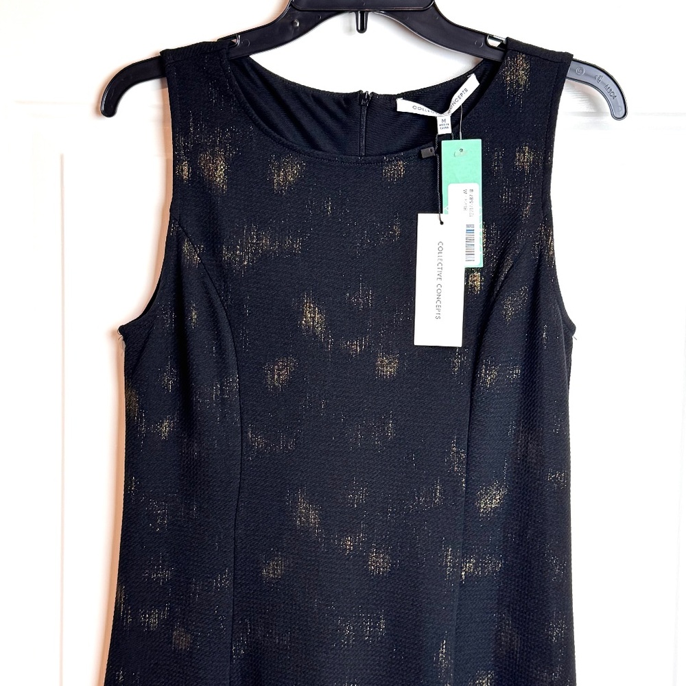 NWT Collective Concepts Glenna Black Dress w/Gold Metallic Pattern